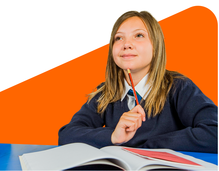 Secondary English student girl at school desk